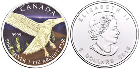 Canada. Elizabeth II. 5 dollars. 2015. Ag. 31,11 g. Coloured Edition and Partial Gold Plated. Eagle. Con certificado. UNC. Est...50,00.