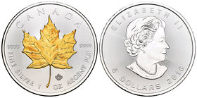 Canada. Elizabeth II. 5 dollares. 2016. Maple Leaf. Ag. 31,11 g. Partial Gold Plated. UNC. Est...30,00.