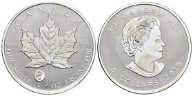 Canada. Elizabeth II. 5 dollars. 2016. Maple Leaf. Ag. 31,10 g. Marca privada: Yin Yang. PR. Est...40,00.