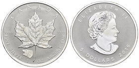Canada. Elizabeth II. 5 dollars. 2016. Maple Leaf. Ag. 31,11 g. Marca privada: Bear head. PR. Est...40,00.