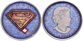 Canada. Elizabeth II. 5 dollars. 2016. Maple Leaf. Ag. 31,11 g. Coloured Edition. Superman. Con caja y certificado. PR. Est...50,00.