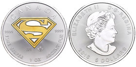 Canada. Elizabeth II. 5 dollars. 2016. Maple Leaf. Ag. 31,11 g. Partial Gold Plated. Superman. UNC. Est...60,00.