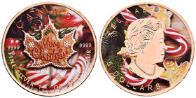 Canada. Elizabeth II. 5 dollars. 2017. Maple Leaf. Ag. 31,11 g. Coloured Edition. Christmas. Con caja y certificado. PR. Est...50,00.