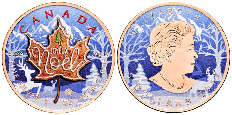 Canada. Elizabeth II. 5 dollars. 2017. Maple Leaf. Ag. 31,11 g. Coloured Edition...
