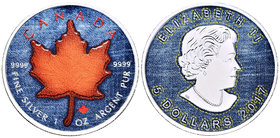 Canada. Elizabeth II. 5 dollars. 2017. Maple Leaf. Ag. 31,11 g. Coloured Edition. Jeans. Con caja y certificado. PR. Est...50,00.
