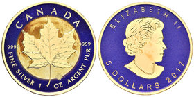 Canada. Elizabeth II. 5 dollars. 2017. Maple Leaf. Ag. 31,11 g. Coloured Edition. Moon. Con caja y certificado. PR. Est...50,00.