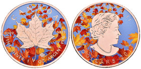 Canada. Elizabeth II. 5 dollars. 2017. Maple Leaf. Ag. 31,11 g. Coloured Edition. Fall. Con caja y certificado. PR. Est...50,00.
