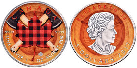 Canada. Elizabeth II. 5 dollars. 2017. Maple Leaf. Ag. 31,11 g. Coloured Edition. Woodcutter. Con caja y certificado. PR. Est...50,00.