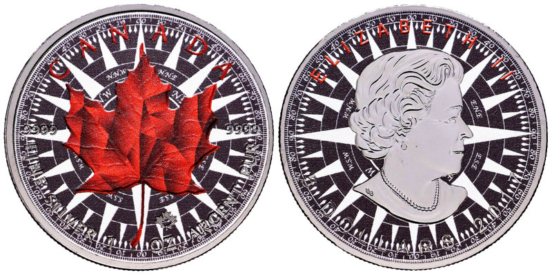 Canada. Elizabeth II. 5 dollars. 2017. Maple Leaf. Ag. 31,11 g. Coloured Edition...