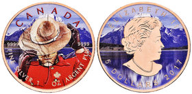 Canada. Elizabeth II. 5 dollars. 2017. Maple Leaf. Ag. 31,11 g. Coloured Edition. Royal Canadian Mounted Police. Con caja y certificado. PR. Est...50,...