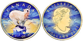 Canada. Elizabeth II. 5 dollars. 2017. Maple Leaf. Ag. 31,11 g. Coloured Edition. Polar bear. Con caja y certificado. PR. Est...50,00.