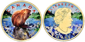 Canada. Elizabeth II. 5 dollars. 2017. Maple Leaf. Ag. 31,11 g. Coloured Edition. Beaver. Con caja y certificado. PR. Est...50,00.