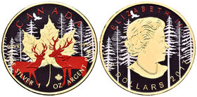 Canada. Elizabeth II. 5 dollars. 2017. Maple Leaf. Ag. 31,11 g. Coloured Edition. Maples. Con caja y certificado. PR. Est...50,00.