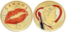 Canada. Elizabeth II. 5 dollars. 2017. Maple Leaf. Ag. 31,11 g. Coloured Edition. Red Lips. Gold Plated. Con caja y certificado. PR. Est...50,00.