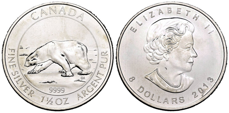 Canada. Elizabeth II. 8 dollars. 2013. (Km-1535). Ag. 46,87 g. Polar bear. PR. E...