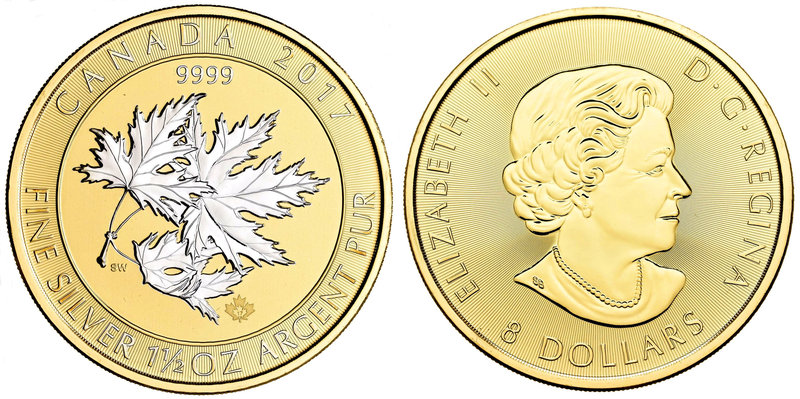 Canada. Elizabeth II. 8 dollars. 2017. Ag. 46,65 g. Partial Gold Plated Edition....