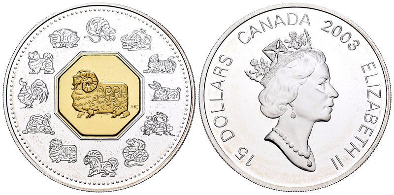 Canada. Elizabeth II. 15 dollars. 2002. (Km-481). Ag. 33,63 g. Year of the Goat....