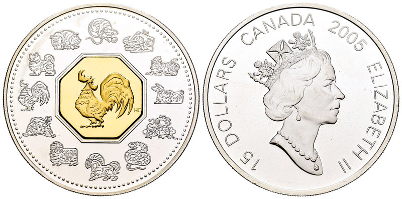 Canada. Elizabeth II. 5 dollars. 2005. (Km-560). Ag. 31,11 g. Year of rooster. P...