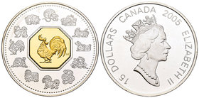 Canada. Elizabeth II. 5 dollars. 2005. (Km-560). Ag. 31,11 g. Year of rooster. Parial gold plated. PR. Est...35,00.
