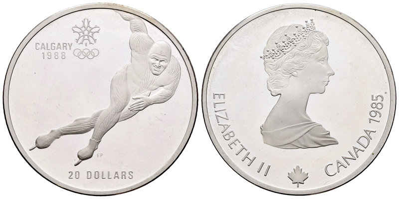 Canada. Elizabeth II. 20 dollars. 1985. (Km-146). Ag. 33,63 g. Juegos Olímpicos ...