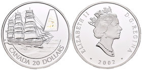 Canada. Elizabeth II. 20 dollars. 2002. (Km-465). Ag. 31,11 g. Hologram. Ship. PR. Est...40,00.
