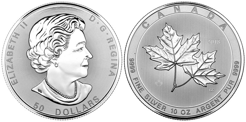 Canada. Elizabeth II. 50 dollars. 2018. Ag. 311,11 g. Maple Leaf's. PR. Est...25...