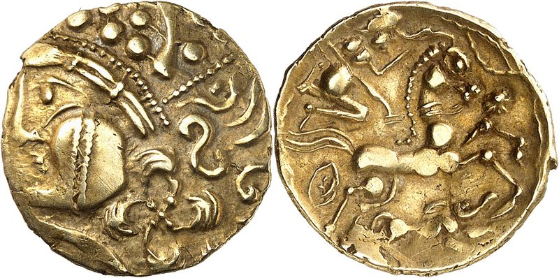 GAULE
Aulerques, Eburovices (IIème - Ier siècle av. J.C.). 1/2 statère.
Av. Tê...