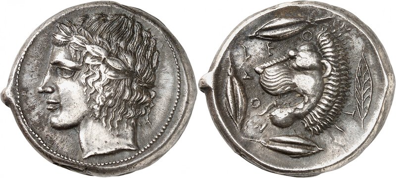 GRÈCE ANTIQUE
Sicile, Leontini (430-425 av. J.C.). Tétradrachme d’argent.
Av. ...