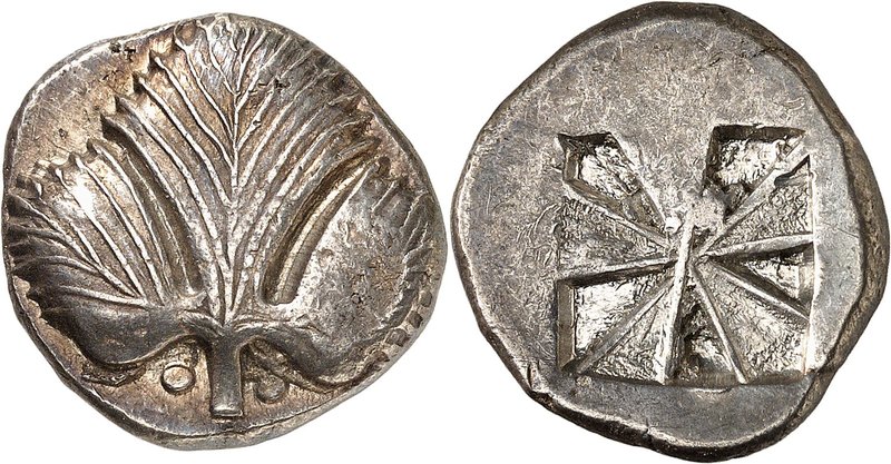 GRÈCE ANTIQUE
Sicile, Sélinonte (520-490 av. J.C.). Statère d’argent.
Av. Feui...