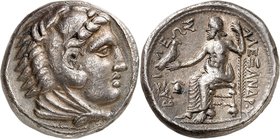 GRÈCE ANTIQUE
Royaume de Macédoine, Alexandre III le Grand, (336-323 av. J.C.). Tétradrachme d’argent, Amphipolis, frappé vers 323-320 av. J.C.
Av. ...
