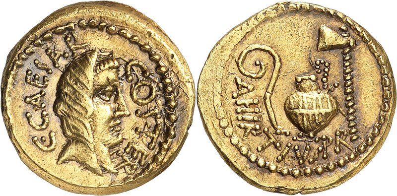 RÉPUBLIQUE ROMAINE
Jules César (60-44 av. J.C.). Aureus 46, Rome.
Av. Tête voi...