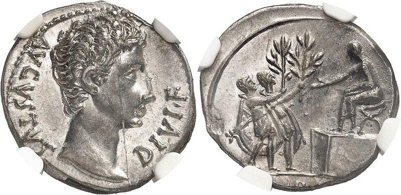 EMPIRE ROMAIN
Octave Auguste (27 av. JC - 14 ap. J.C.). Denier 15 av. J.C. Lyon...