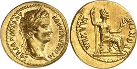EMPIRE ROMAIN
Tibère (14-37). Aureus, Lyon.
Av. Tête laurée à droite. Rv. Livie assise à droite.
Cal. 305d. 7,73 g.
Beau style pour cet empereur, ...