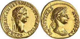 EMPIRE ROMAIN
Claude (41-54). Aureus 50-54.
Av. Tête de Claude à droite. Rv. Tête d’Agrippine à droite.
Cal. 396. 7,60 g.
Rare, presque Superbe...