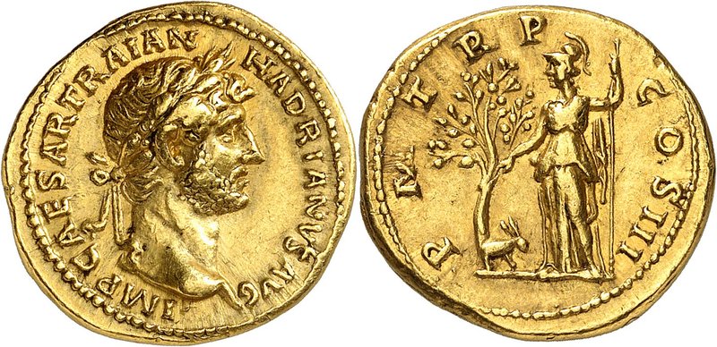 EMPIRE ROMAIN
Hadrien (117-138). Aureus 119-122, Rome.
Av. Tête laurée à droit...