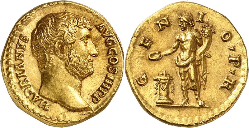 EMPIRE ROMAIN
Hadrien (117-138). Aureus 134-138, Rome.
Av. Tête nue à droite. ...