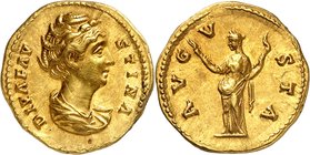 EMPIRE ROMAIN
Faustine mère, femme d’Antonin le Pieux (138-161). Aureus 141, Rome.
Av. Buste coiffé à droite. Rv. Cérès à gauche.
Cal. 1767. 7,11 g...