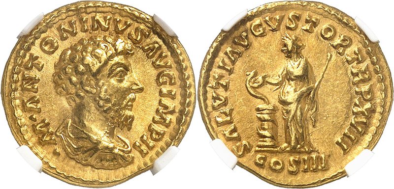EMPIRE ROMAIN
Marc Aurèle (161-180). Aureus 161-162, Rome.
Av. Buste drapé à d...