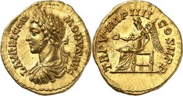 EMPIRE ROMAIN
Commode (177-192). Aureus 180, Rome.
Av. Buste drapé et lauré à gauche. Rv. Victoire assise à gauche.
Cal. 2343. 7,07 g.
Provenance ...