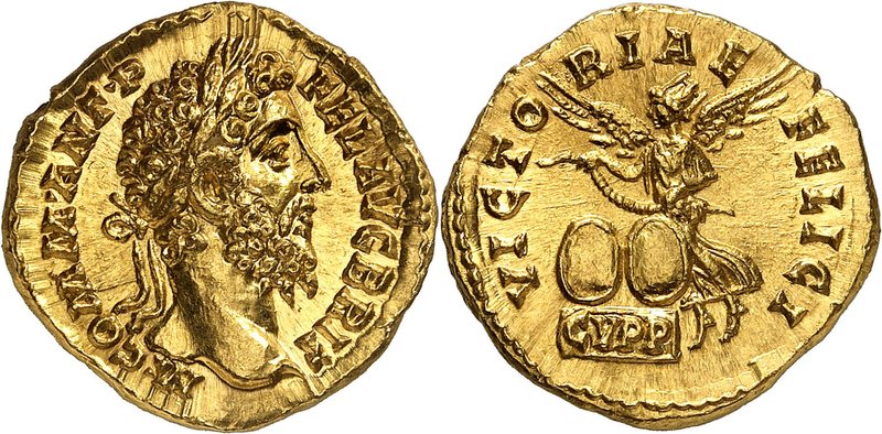 EMPIRE ROMAIN
Commode (177-192). Aureus 186-189, Rome.
Av. Buste lauré à droit...