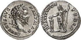 EMPIRE ROMAIN
Septime Sévère (193-211). Denier 200-201, Rome.
Av. Tête laurée à droite. Rv. Septime Sévère debout à gauche.
Ric. 167a. 3,38 g.
Gra...