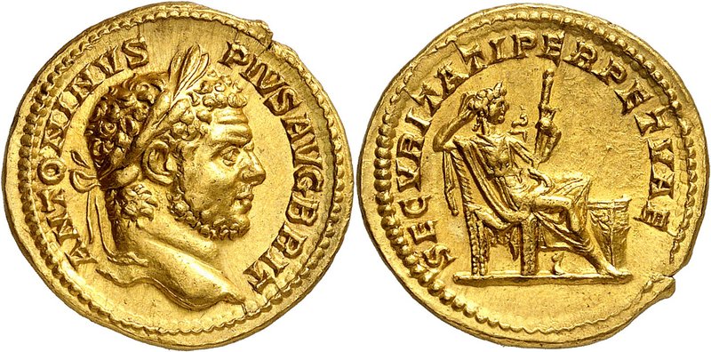 EMPIRE ROMAIN
Caracalla (198-217). Aureus 210-213, Rome.
Av. Tête laurée à dro...