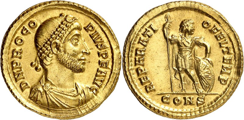 EMPIRE ROMAIN
Procope (365-366). Solidus 365, Constantinople.
Av. Buste drapé ...