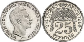 ALLEMAGNE
Prusse, Guillaume II (1888-1918). 25 pfennig 1908 A, essai en nickel.
Av. Tête à droite. Rv. Aigle au dessus de la valeur.
Sch18.G.23.
T...