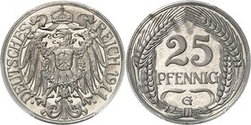 ALLEMAGNE
Prusse, Guillaume II (1888-1918). 25 pfennig 1911 G, essai en nickel.
Av. Aigle couronné. Rv. Valeur dans une couronne de blé. 
J. 318.
...