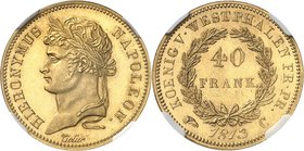 ALLEMAGNE
Westphalie, Jêrome Napoléon (1807-1813). 40 franken 1813 C, Cassel, refrappe sur flan bruni de 1867 avec coins originaux, tranche lisse.
A...