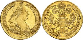 AUTRICHE
Joseph II (1765-1790). Ducat 1779, Vienne.
Av. Buste à droite. Rv. Aigle bicéphale couronné.
Fr. 415. 3,48 g.
Presque Superbe