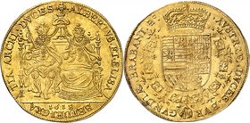 BELGIQUE
Brabant, Albert et Isabelle (1598-1621). Double souverain d’or 1618, Bruxelles.
Av. Les archiducs trônant de face. Rv. Écu couronné 
Vanho...