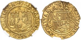 ESPAGNE
Ferdinand et Isabelle (1474-1504). Double excellente S, Séville.
Av. Bustes affrontés. Rv. Écu couronné.
Fr. 129.
NGC MS 64. Exemplaire ex...