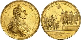 ESPAGNE
Charles III (1759-1788). Médaille en or de proclamation 1759, Madrid.
Av. Buste lauré et cuirassé à droite. Rv. Scène de proclamation.
Vq. ...